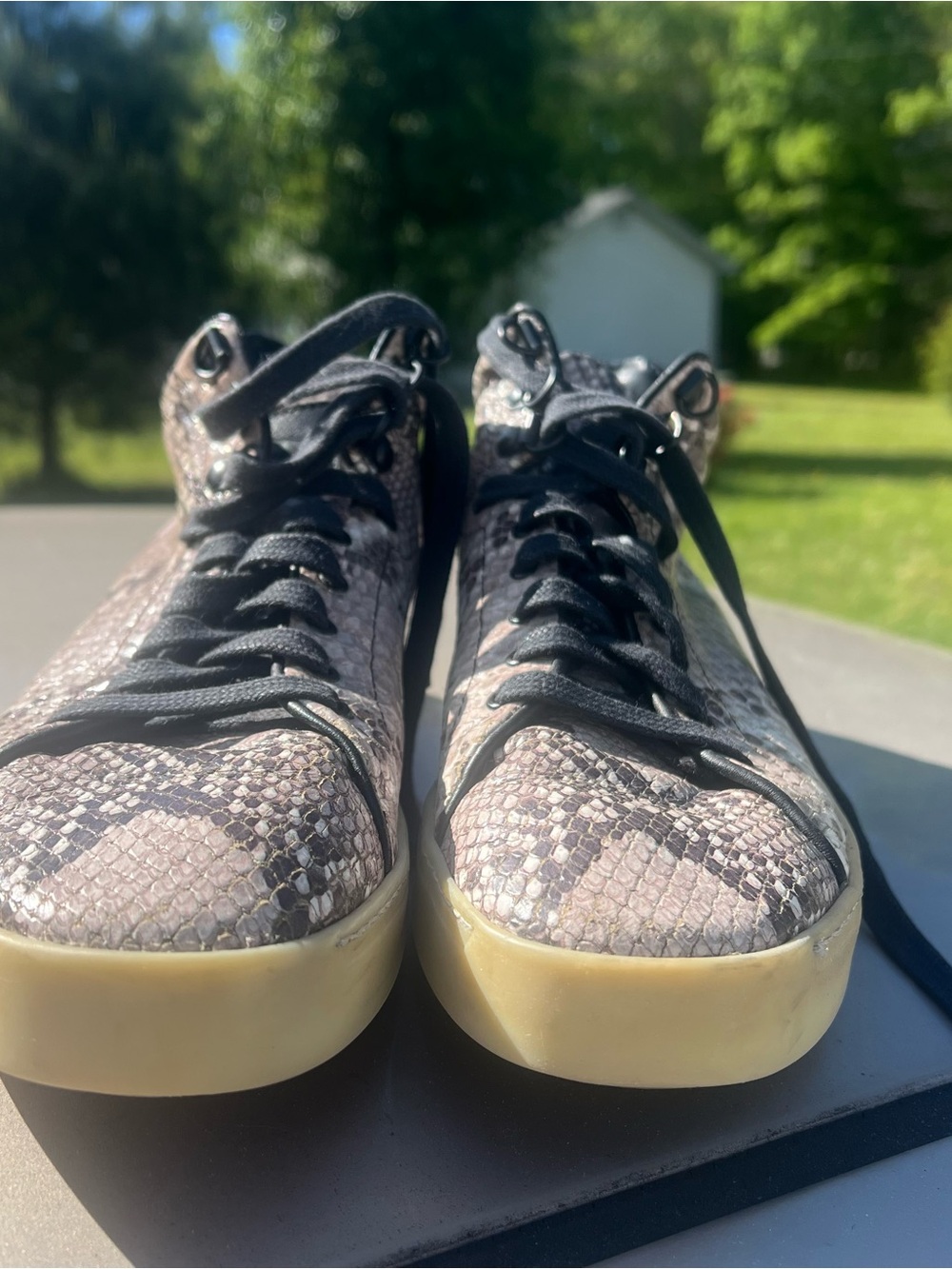 rag & bone Women's Kent Snakeskin-Print High Top Sneakers in Beige/Black Size 10